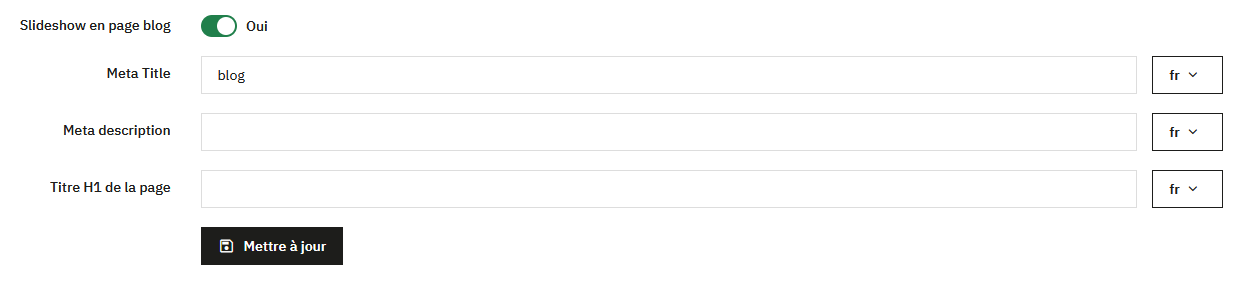 Configuration de l'accueil du blog