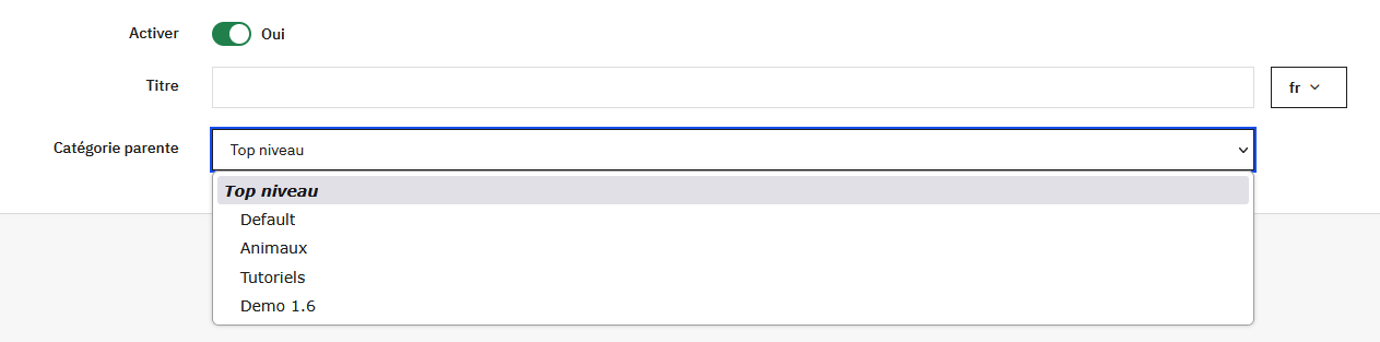 Champs principaux d'une catégorie