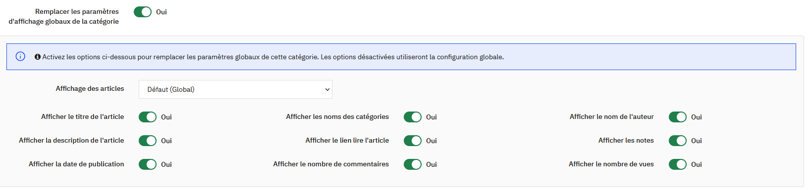 Remplacement des paramètres d'affichage globaux