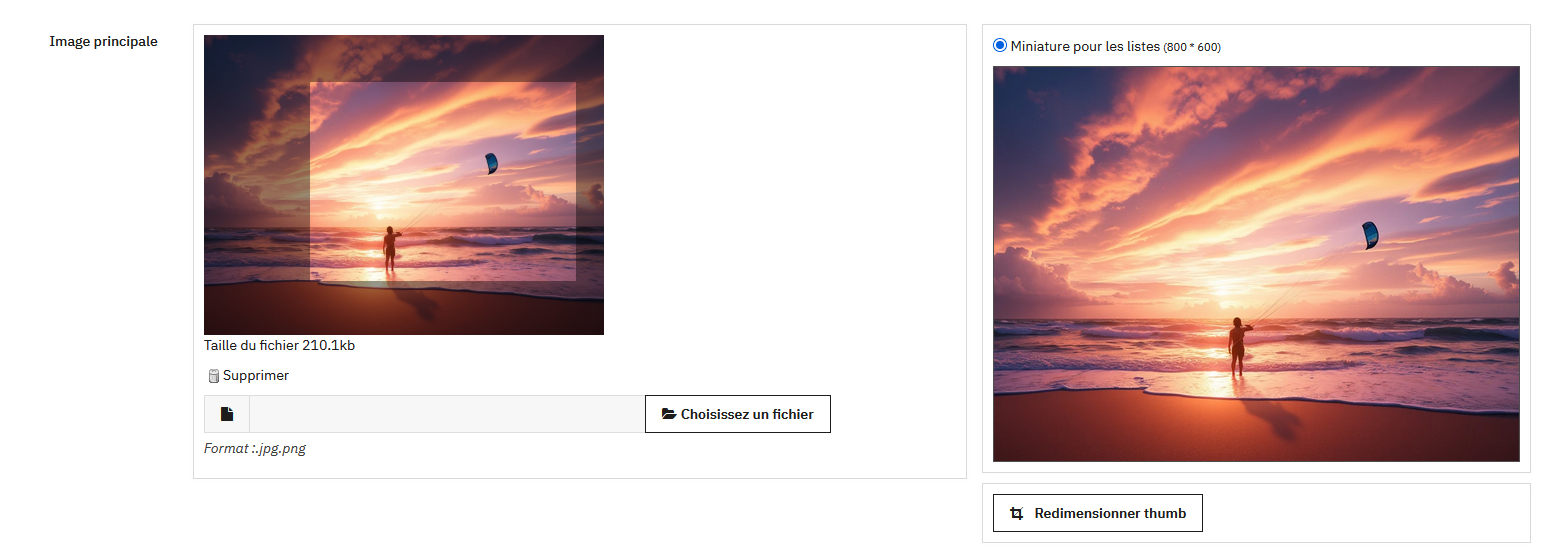 Gestion et redimensionnement de l'image principale