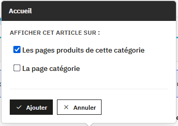 Options d'affichage lors de l'association par catégorie
