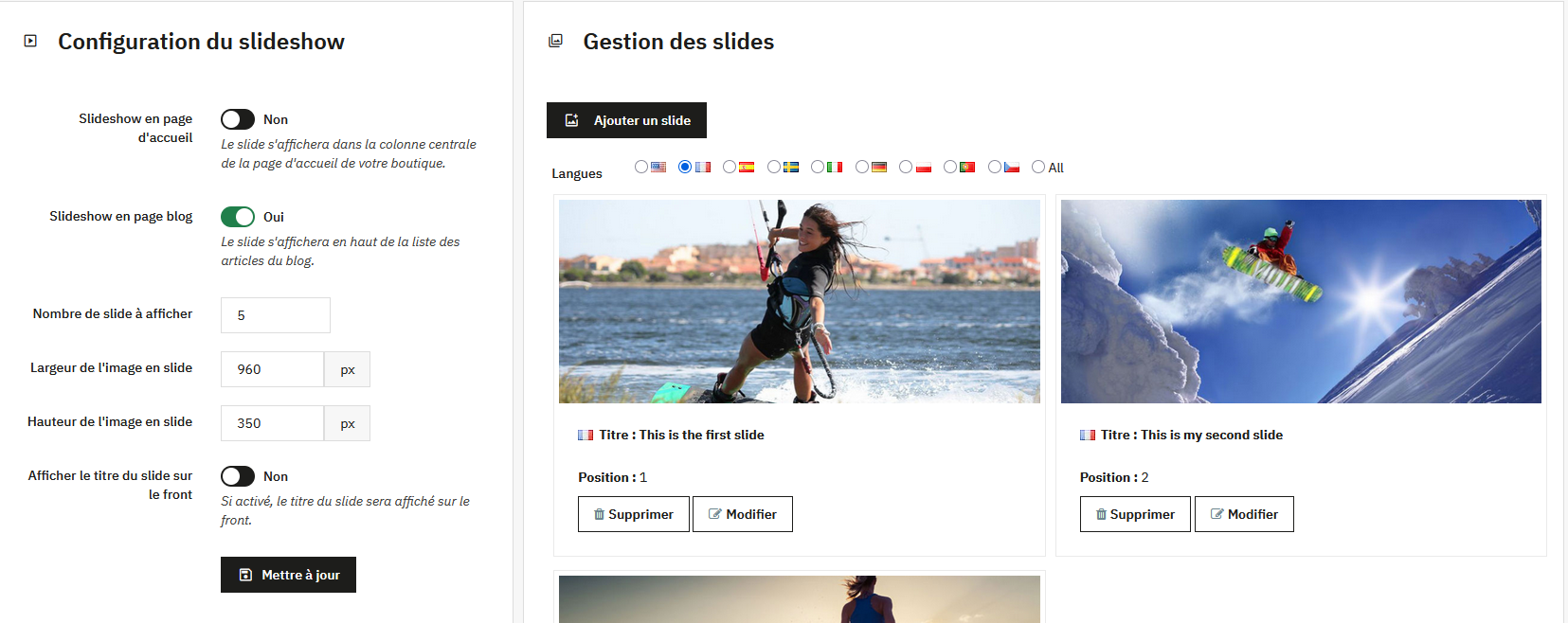 Interface de gestion du diaporama