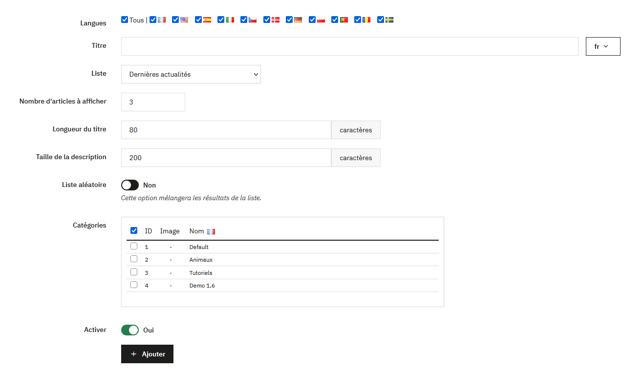 Articles en home page