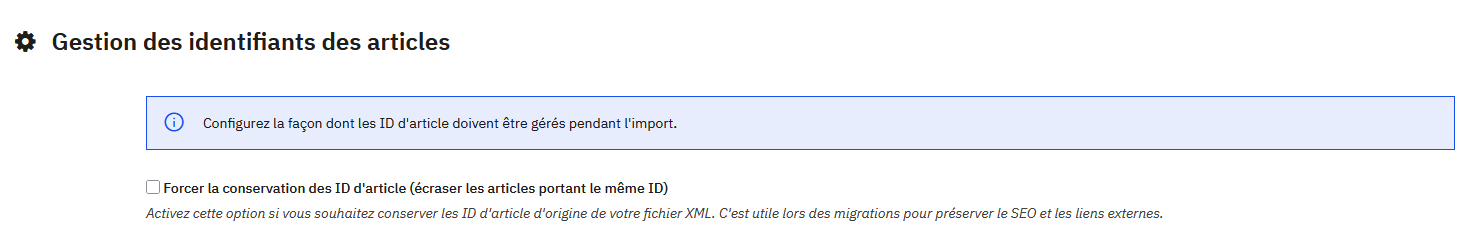 Gestion des identifiants des articles