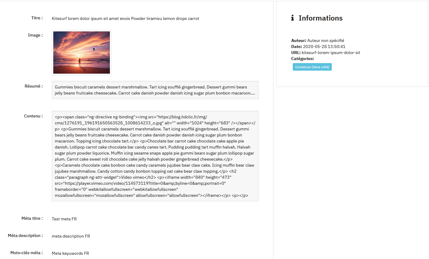 Aperçu des articles