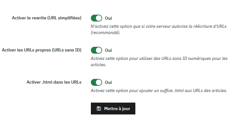 Configuration des URLs (rewrite)