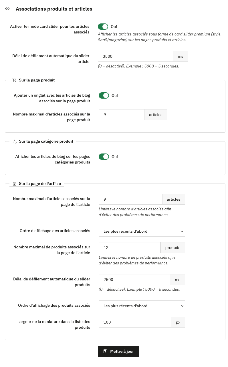 Associations produits et articles