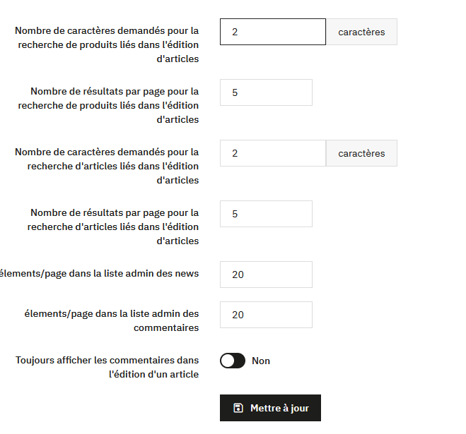 Configuration globale de l'administration