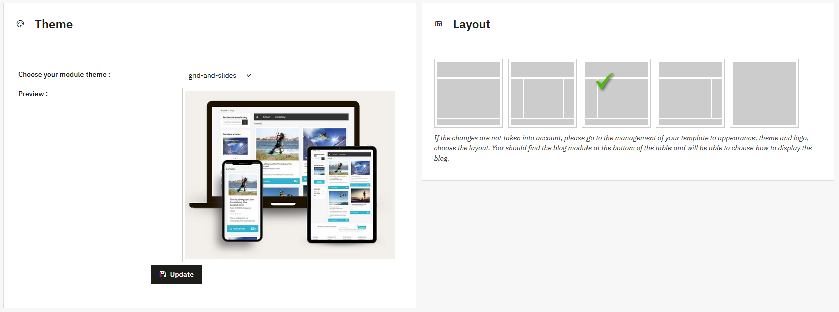 PrestaBlog theme configuration