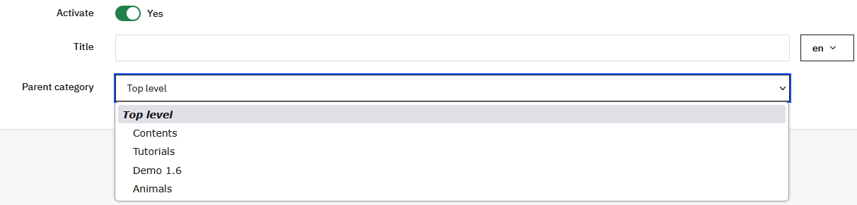 Main category fields