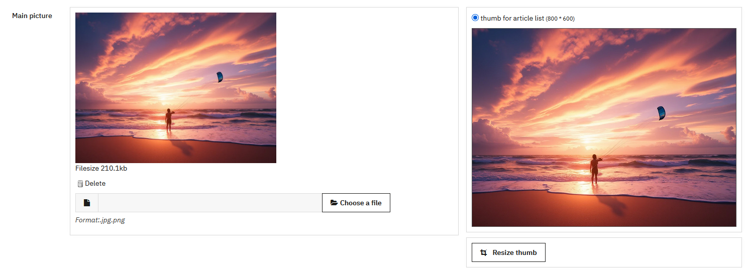 Main image management and resizing