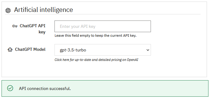 ChatGPT API configuration interface