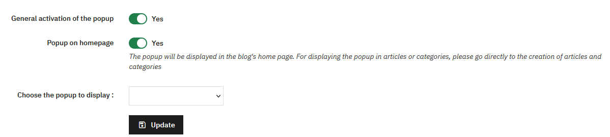 PrestaBlog pop-up configuration