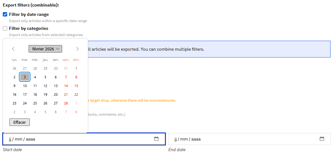 Date range selection