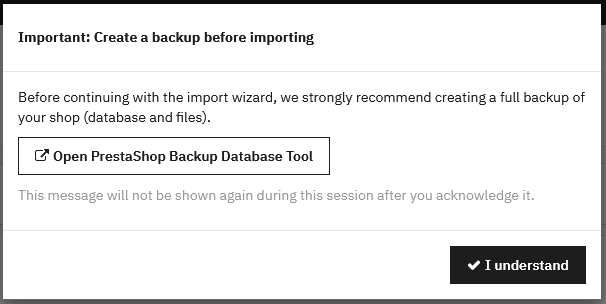 Backup warning before import