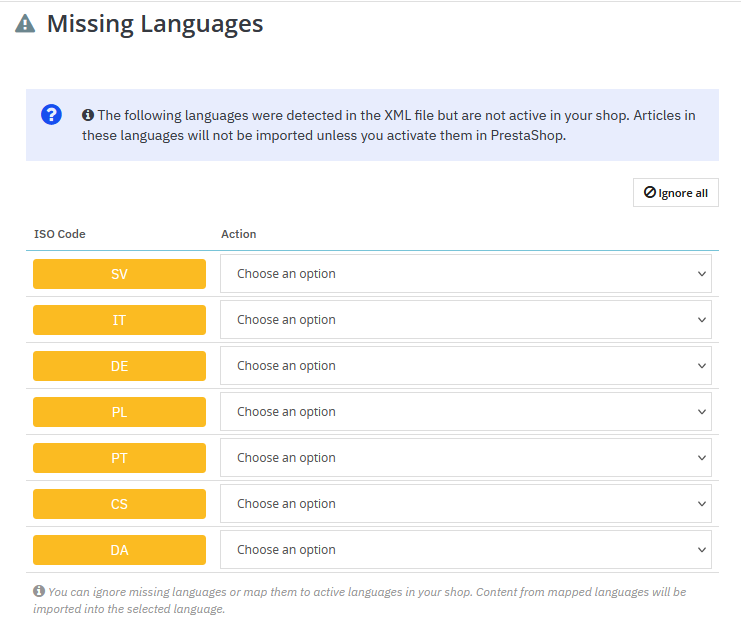 Missing language management