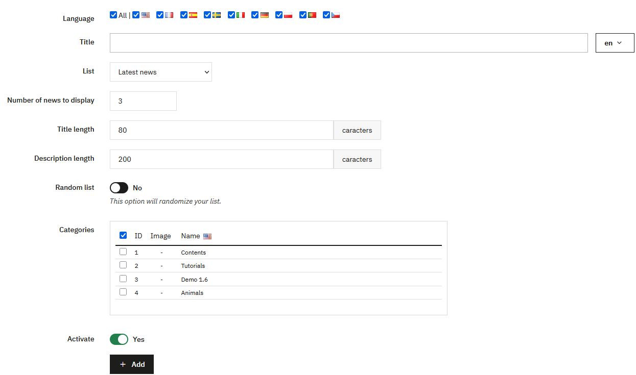Articles on homepage