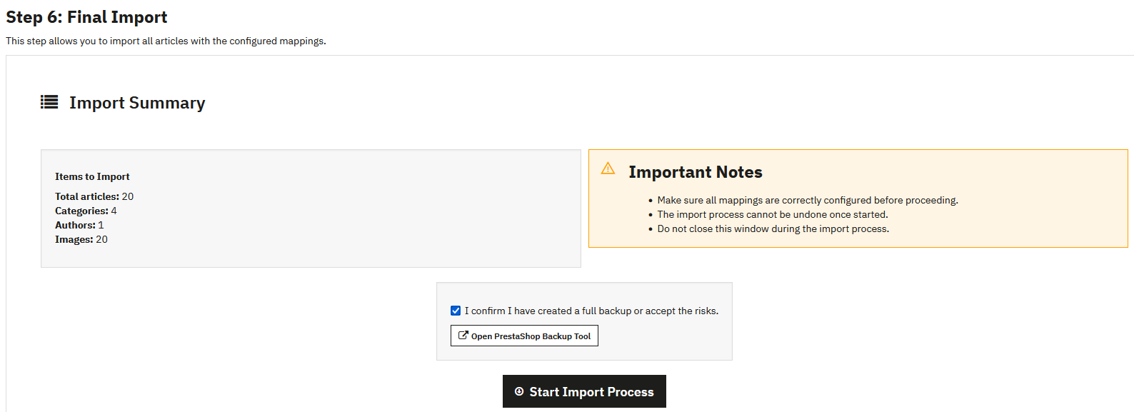 Final import summary