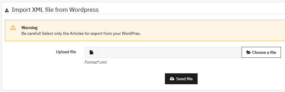 WordPress import interface - XML file loading