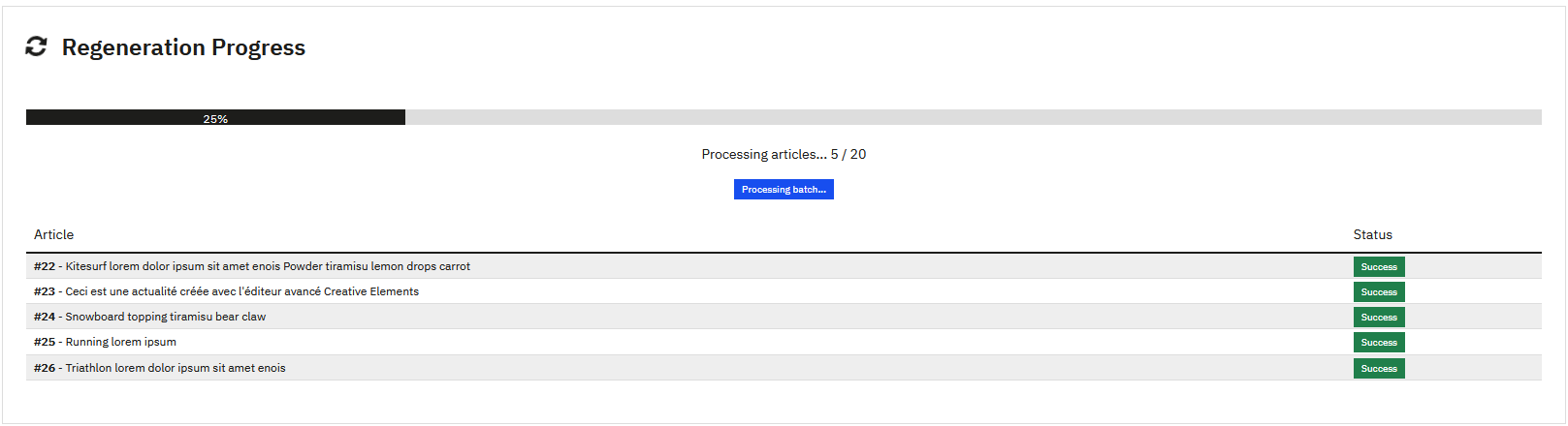 Image regeneration progress bar