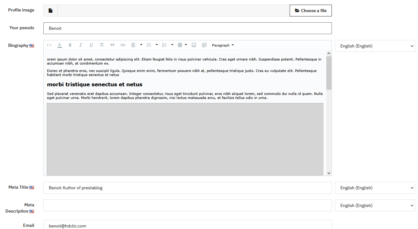 Author profile editing